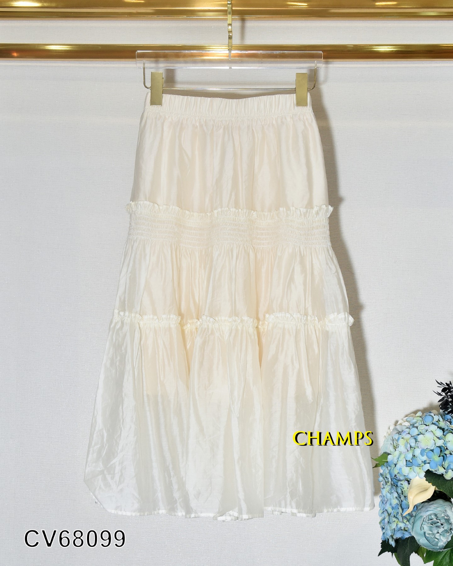 CHÂN VÁY LỤA KEM NHÚNG +DN CHANEL 68099