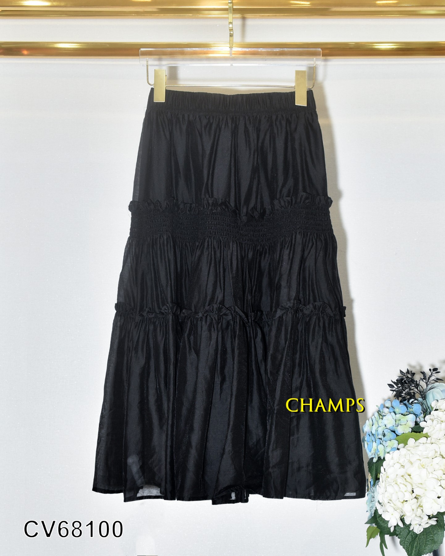 CHÂN VÁY LỤA ĐEN NHÚNG +DN CHANEL 68100