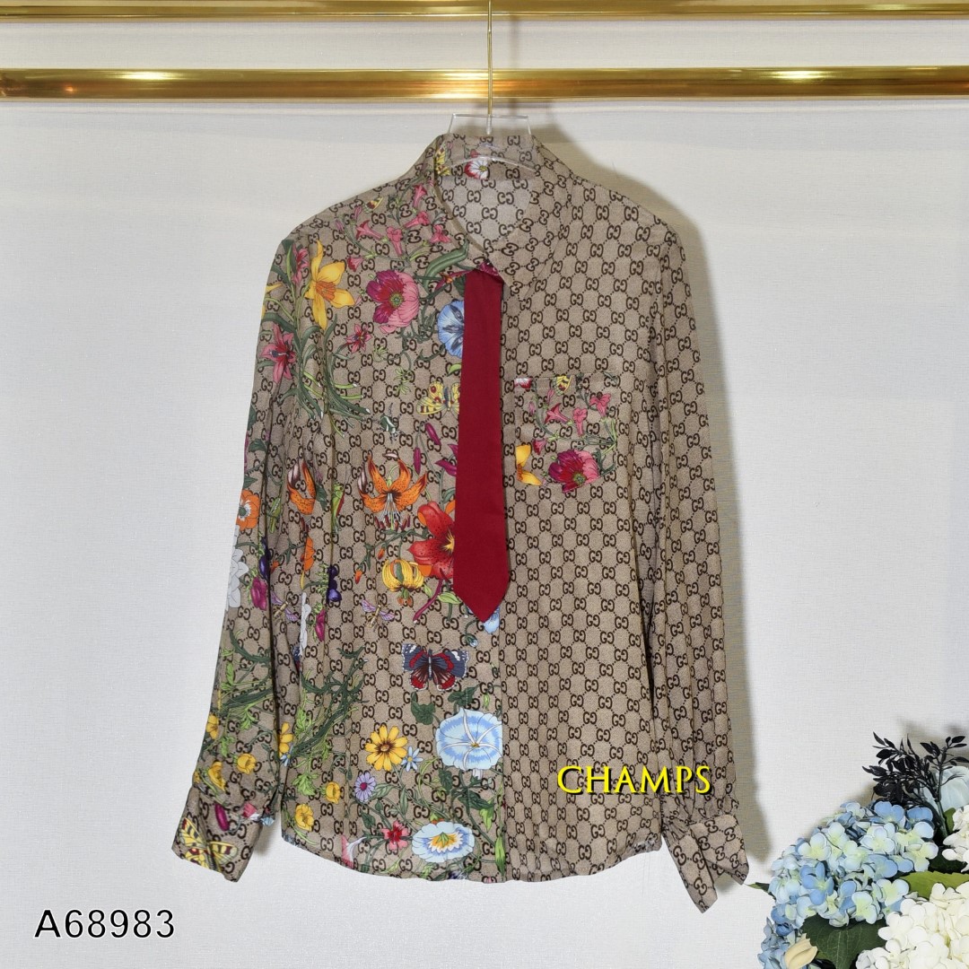 ÁO GUCCI LỤA NÂU HOA 68983