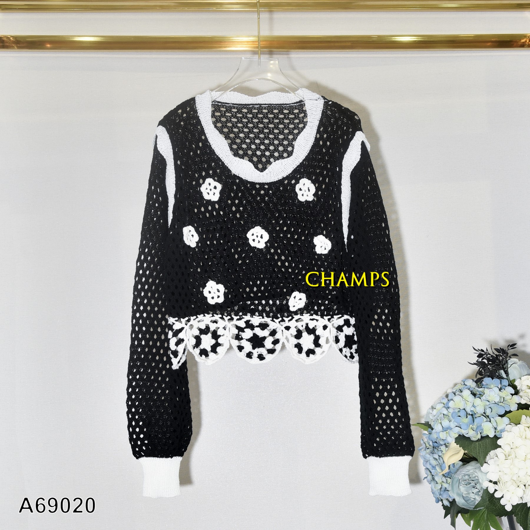 ÁO LEN ĐEN HOA NỔI CHANEL 69020