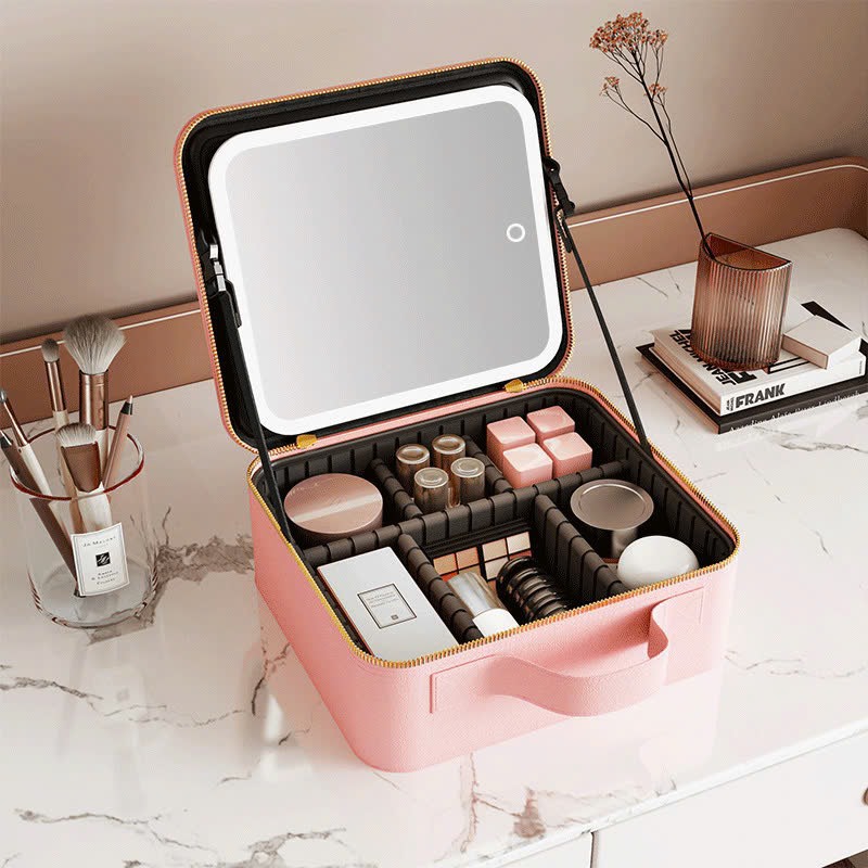 Túi Makeup Cốp da + Gương đèn