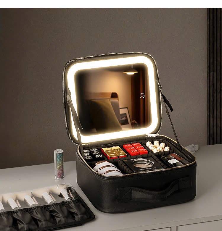 Túi Makeup Cốp da + Gương đèn