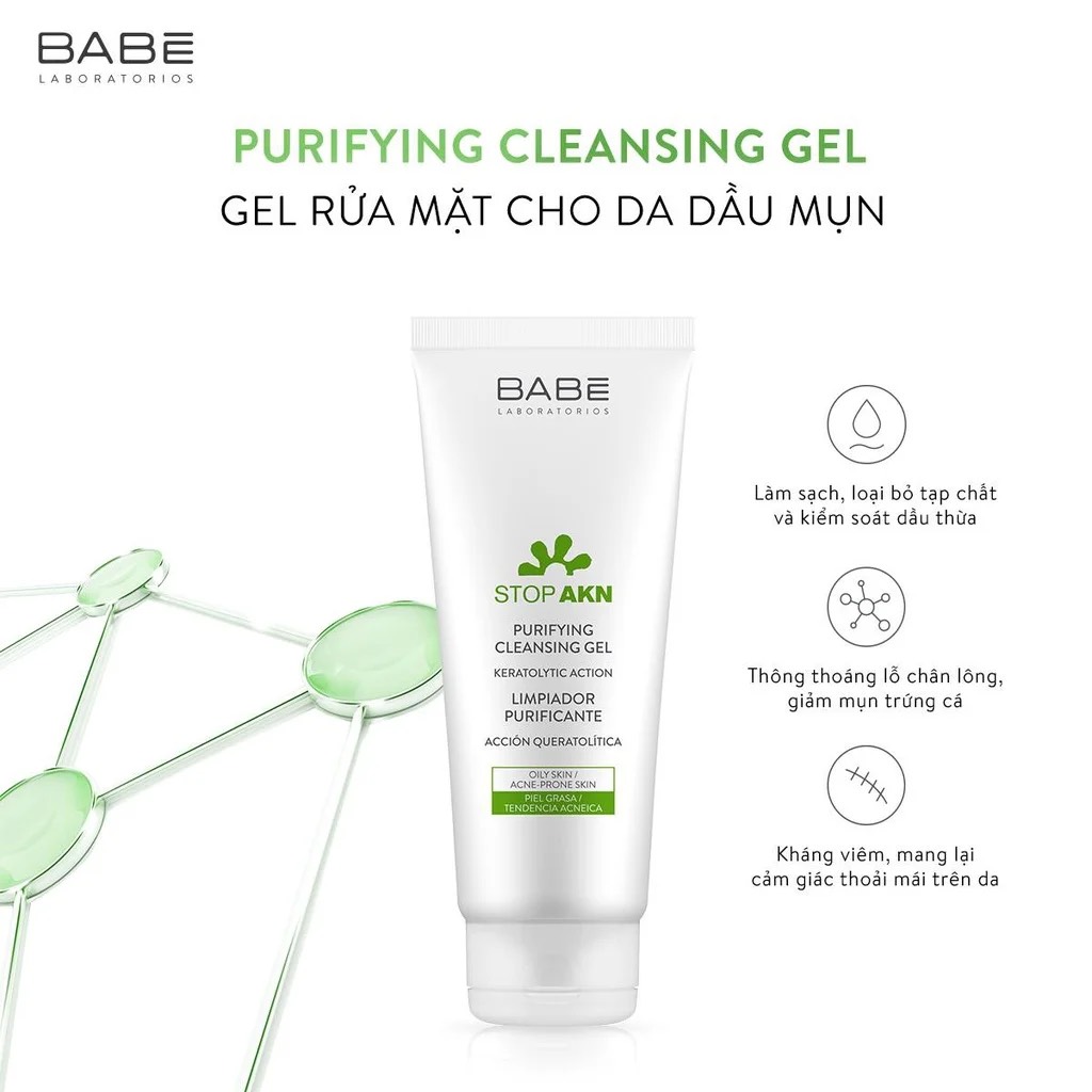 Sữa rửa mặt BABE Stop AKN Purifying Cleansing Gel 200ml