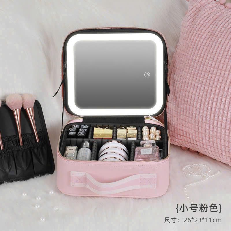 Túi Makeup Cốp da + Gương đèn