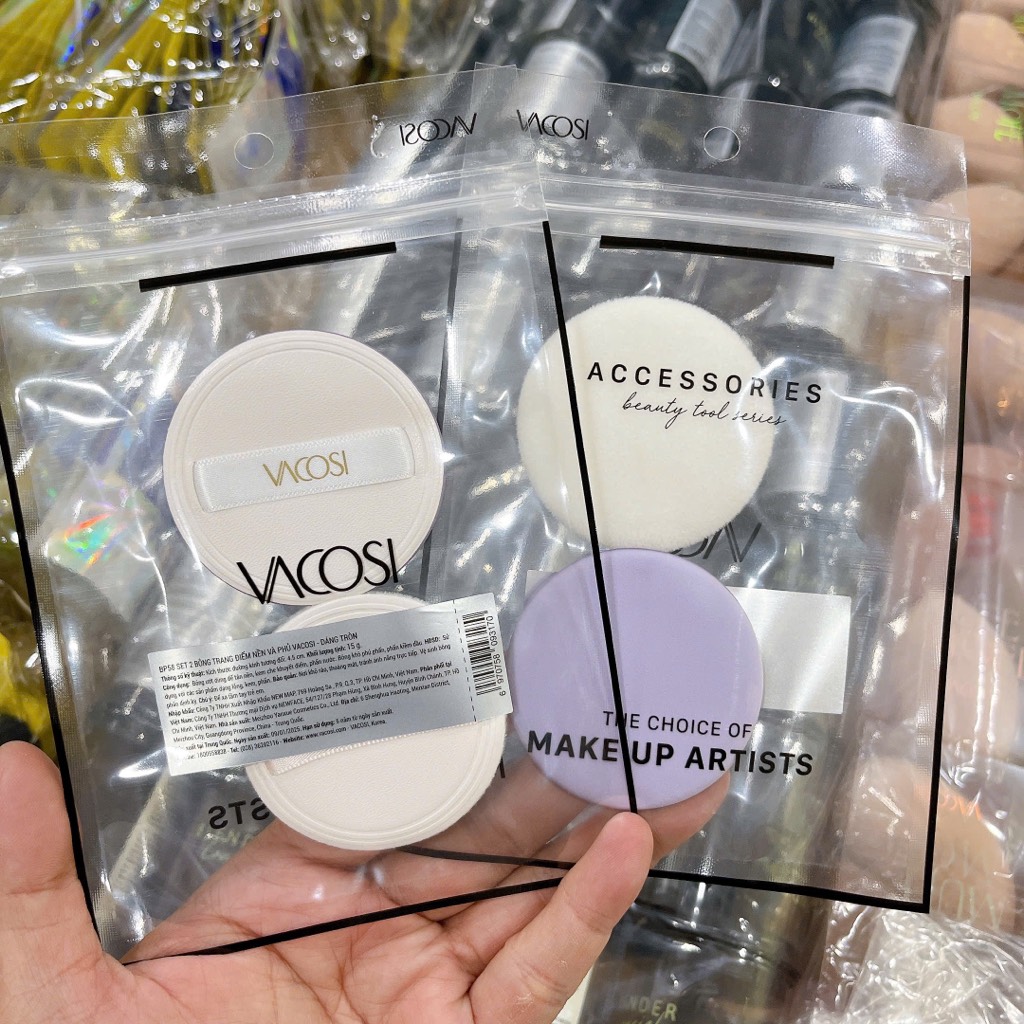Set 2 bông phấn + mút Vacosi BP58