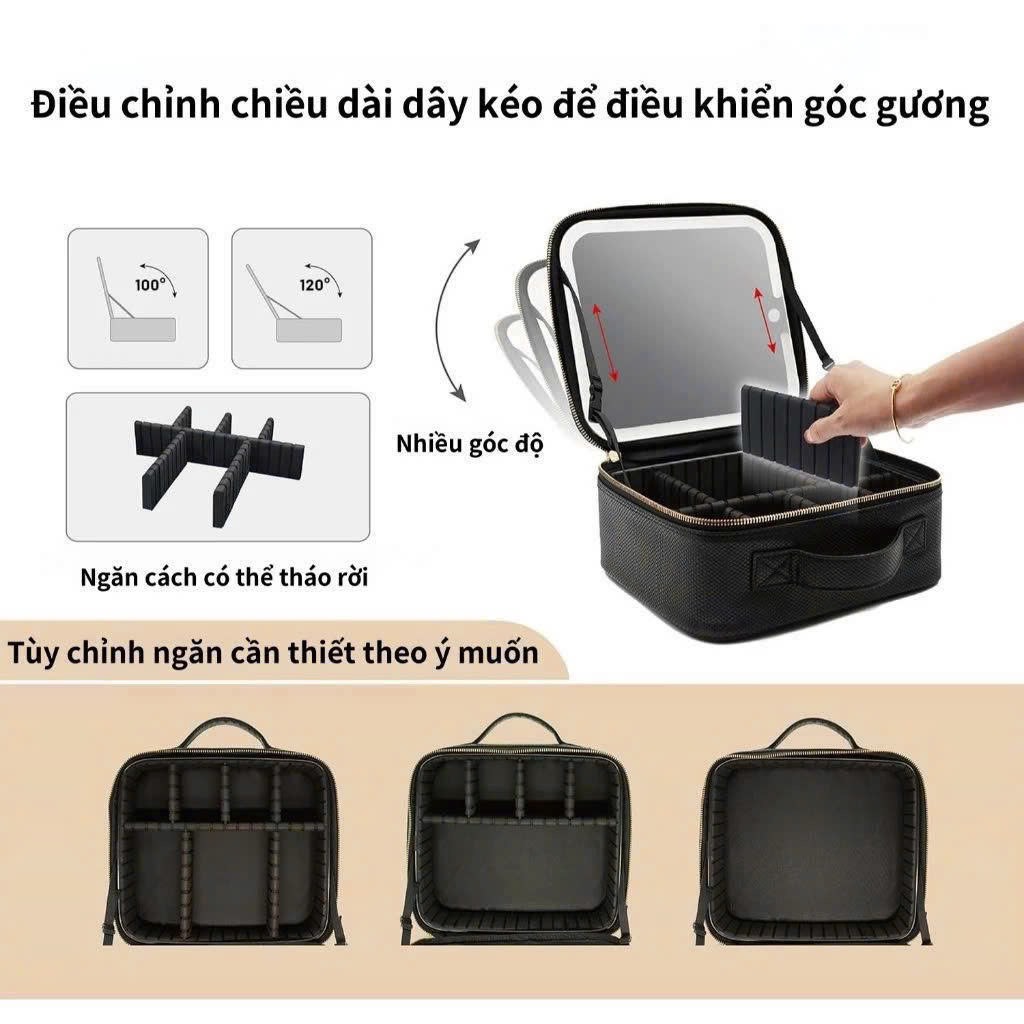Túi Makeup Cốp da + Gương đèn