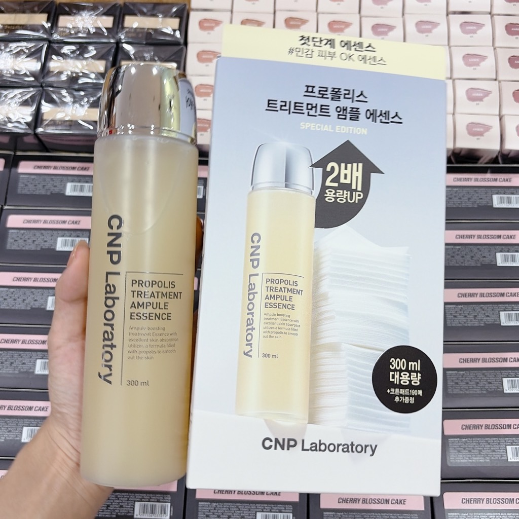Set Nước Thần CNP Propolis Treament Ampule Essence 300ml + 190 miếng Bông