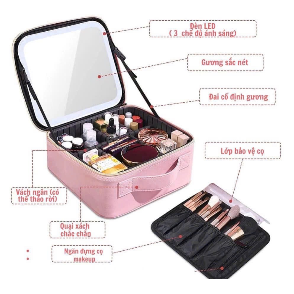 Túi Makeup Cốp da + Gương đèn