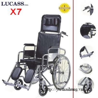 Xe lăn đa năng có bô + ngả nằm + 2 tay phanh Lucass X7 hoặc X7A