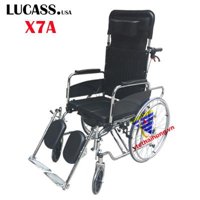 Xe lăn đa năng có bô vệ sinh, ngả nằm, chống lật, 2 tay phanh Lucass X7A