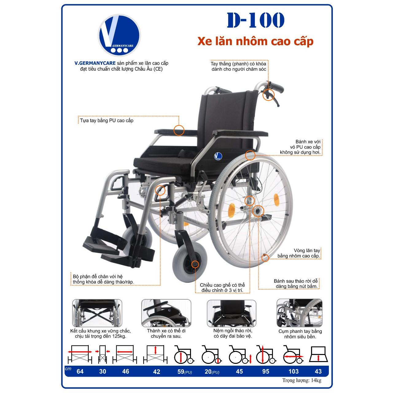 Xe lăn nhôm cao cấp  V.Germany  D100