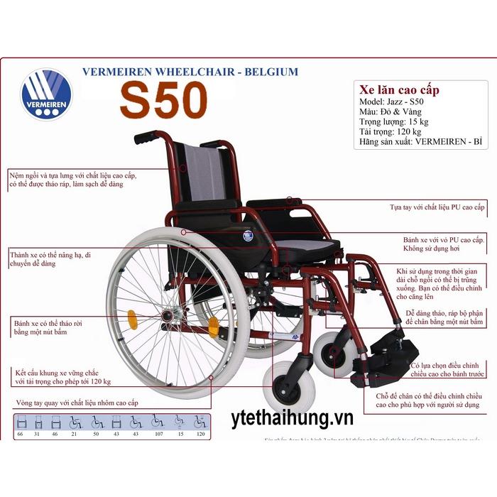 Xe lăn Bỉ Vermeiren Jazz S50 đỏ