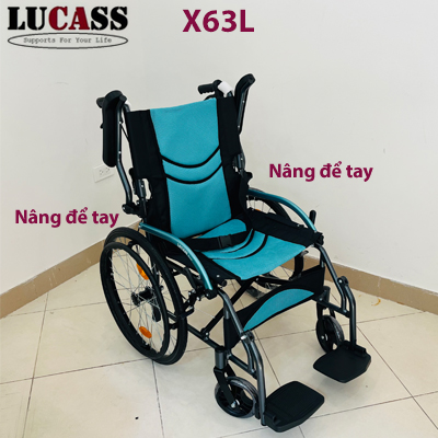 Xe lăn Lucass X63L khung hợp kim nhôm, có vành lăn tay