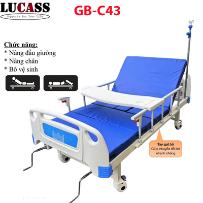 Giường y tế 3 tay quay Lucass GB-C43 (GB-3A) có bô vệ sinh