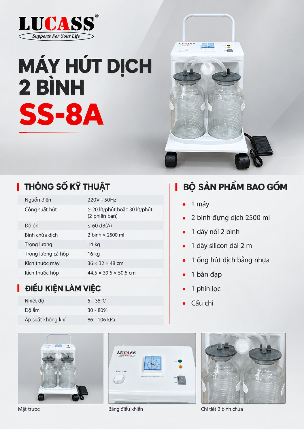 Máy hút dịch mũi, đờm 2 bình Lucass SS-8A