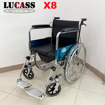 Xe lăn có bô vệ sinh Lucass X8 thế hệ mới có phanh tay