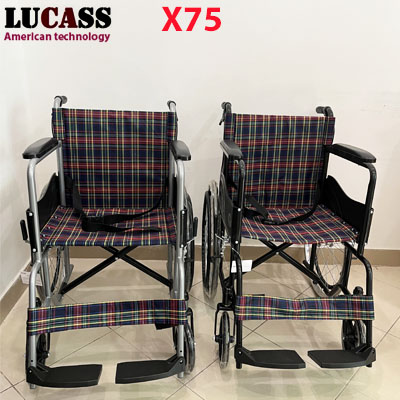Xe lăn vải kẻ có phanh Lucass X75 mẫu mới nhất