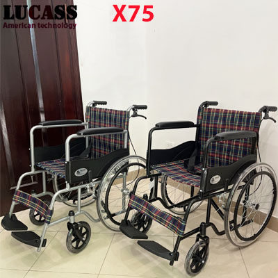 Xe lăn vải kẻ có phanh Lucass X75 mẫu mới nhất
