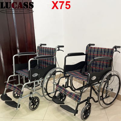 Xe lăn vải kẻ có phanh Lucass X75 mẫu mới nhất