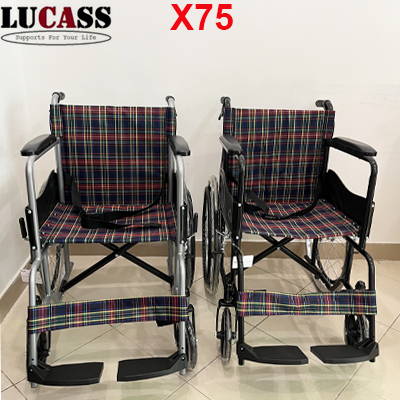 Xe lăn vải kẻ có phanh Lucass X75 mẫu mới nhất