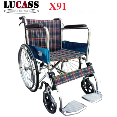 Xe lăn Lucass X91 có phanh vải kẻ hoặc da