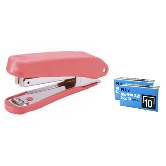 Bấm Kim PLUS + Kèm 2 Hộp Kim Bấm No.10 (Chất Lượng Nhật Bản) (Màu Đỏ 30-014)