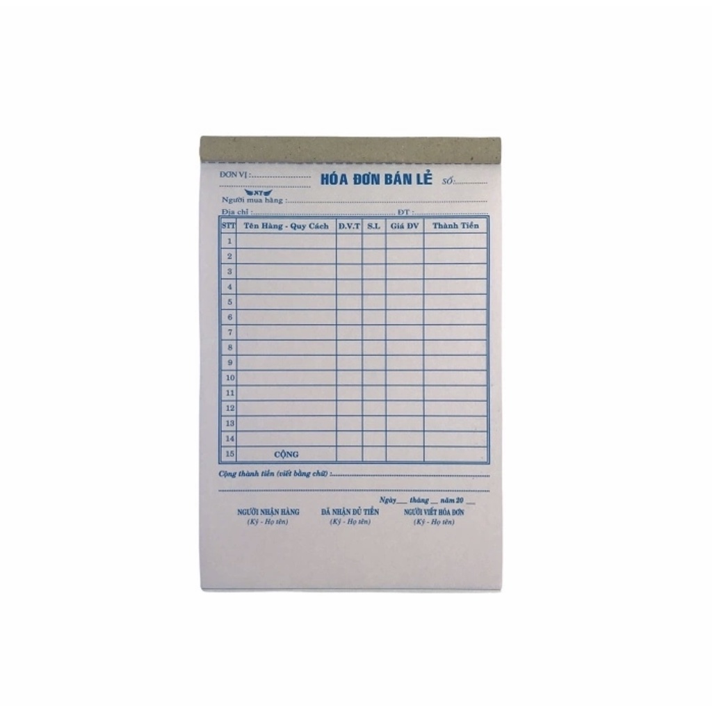 Hóa Đơn Bán Lẻ 2 Liên - 50 Bộ Có Đế (13x20cm)