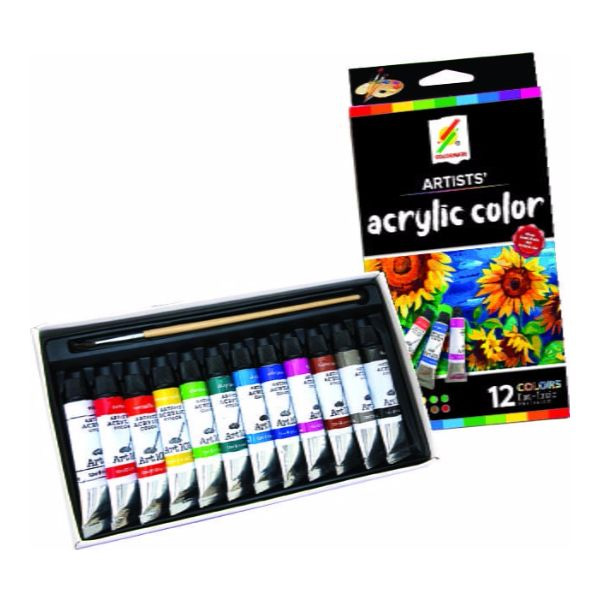 Hộp 12 Tuýp Màu Vẽ Acrylic (12ml x 12tuýp)