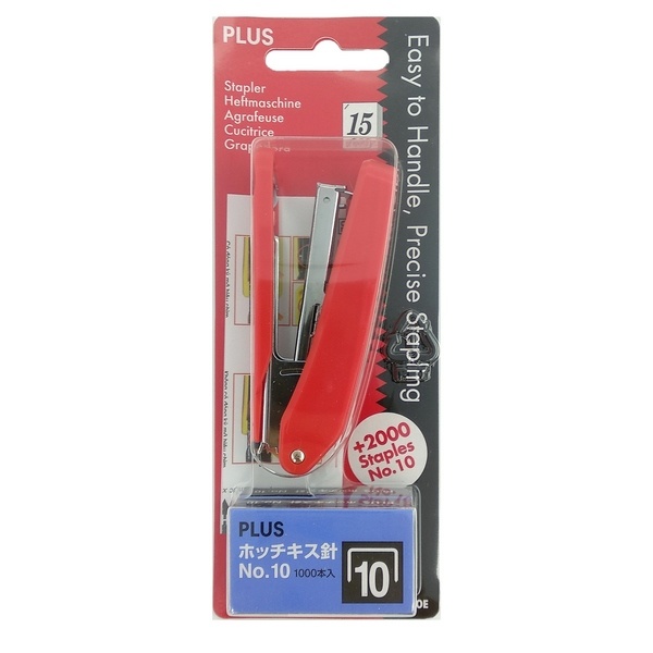 Bấm Kim PLUS + Kèm 2 Hộp Kim Bấm No.10 (Chất Lượng Nhật Bản) (Màu Đỏ 30-014)