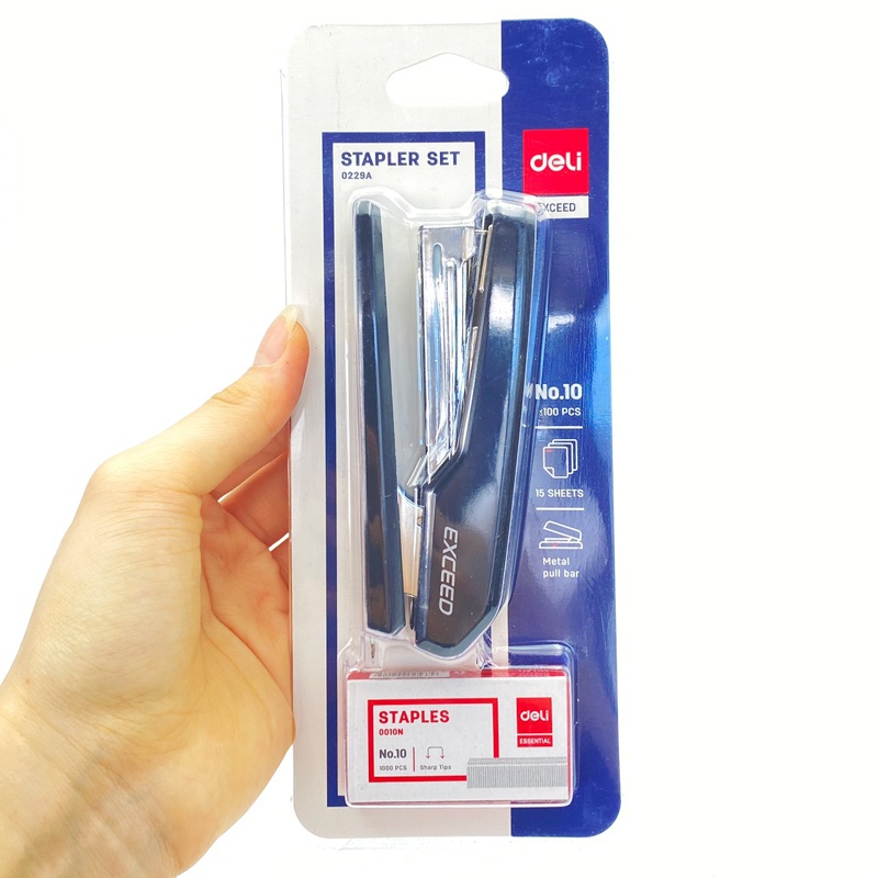 Bấm Kim 10 Deli 0229A - Kèm Hộp Ghim 10 (Giao Màu Ngẫu Nhiên)