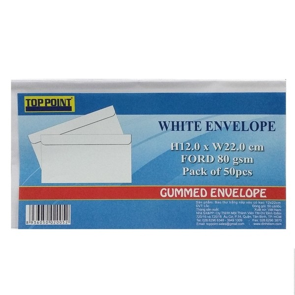 Bao Thư Trắng 12 x 22 cm - 80Gsm Có Keo