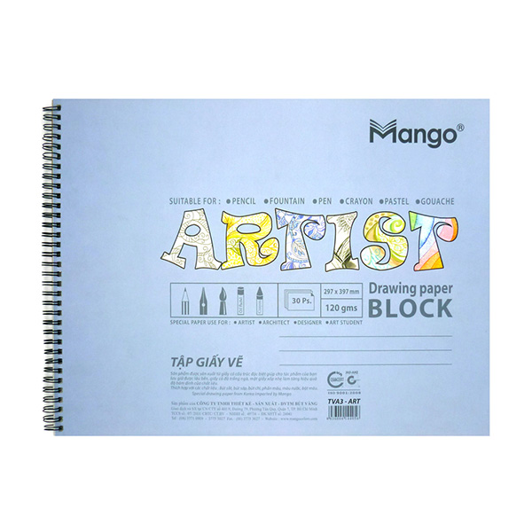 Tập Giấy Vẽ Mango Artist - Drawing Paper Block TVA3-ART (30x40cm) - 30 trang