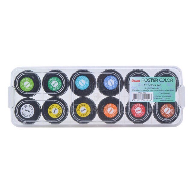 Màu Poster Pentel 12 màu POC-12E - Màu Nước Poster Color Pentel Mini 12ml
