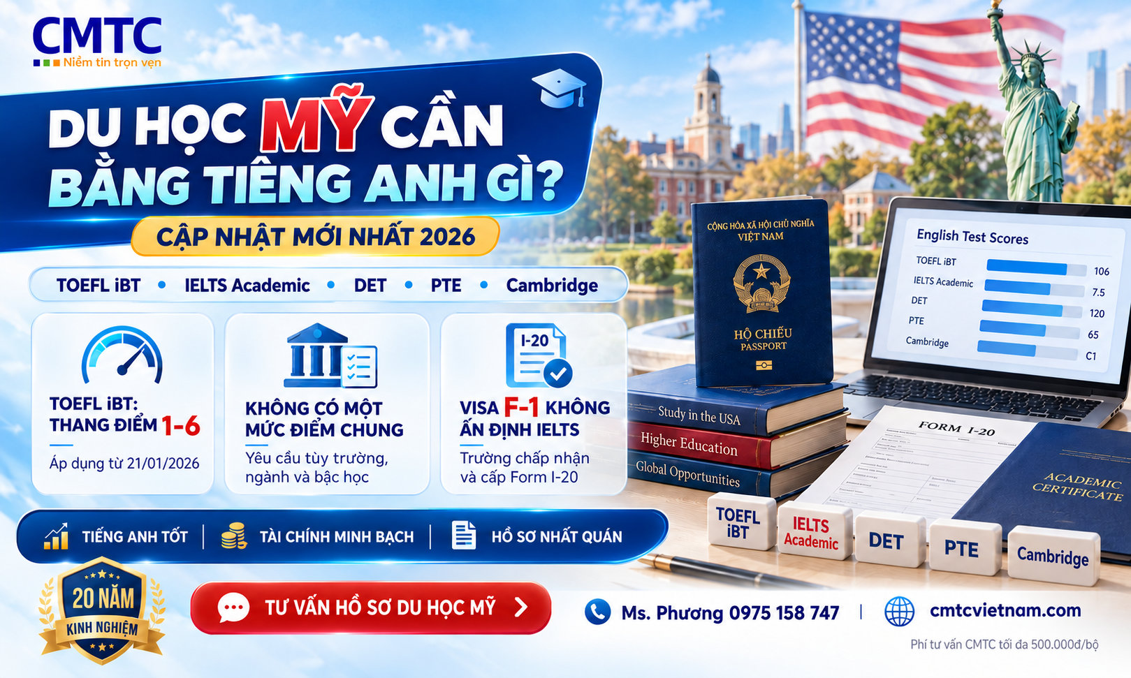 Du học Mỹ cần bằng tiếng Anh gì? Cập nhật điều kiện mới nhất