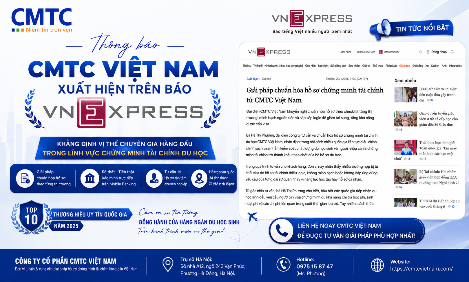 Báo VnExpress: Giải pháp chuẩn hóa hồ sơ chứng minh tài chính – Chìa khóa 