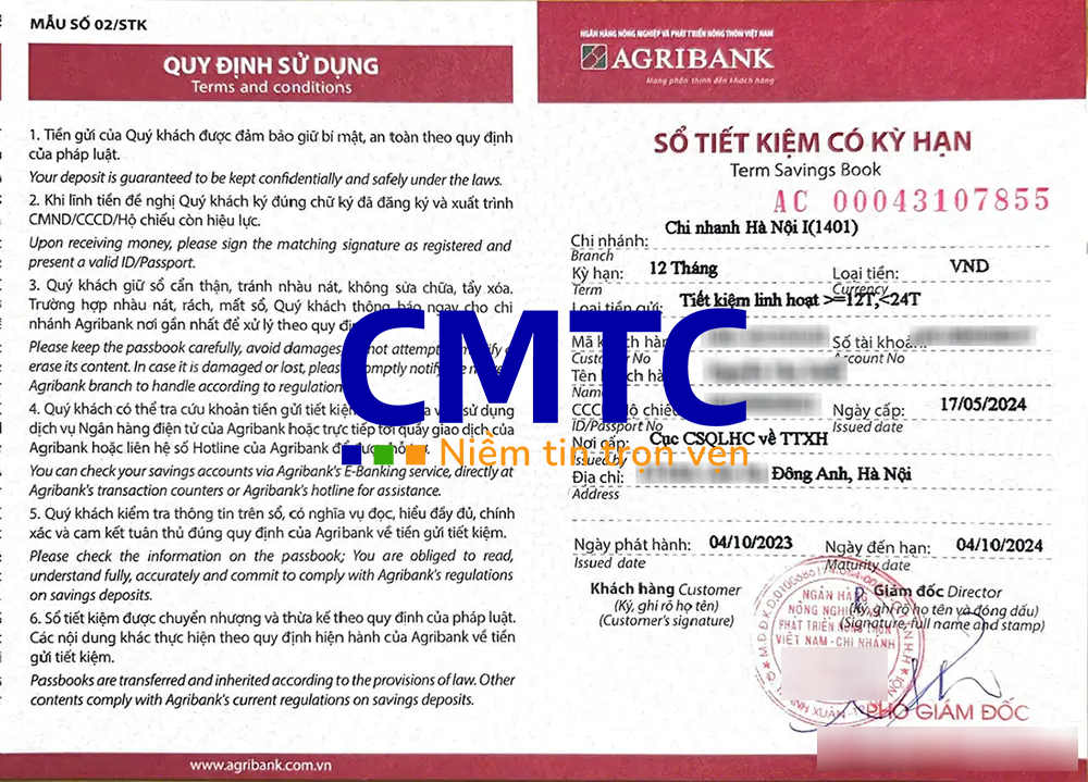 Mẫu sổ tiết kiệm và giấy xác nhận số dư tiền gửi ngân hàng Agribank