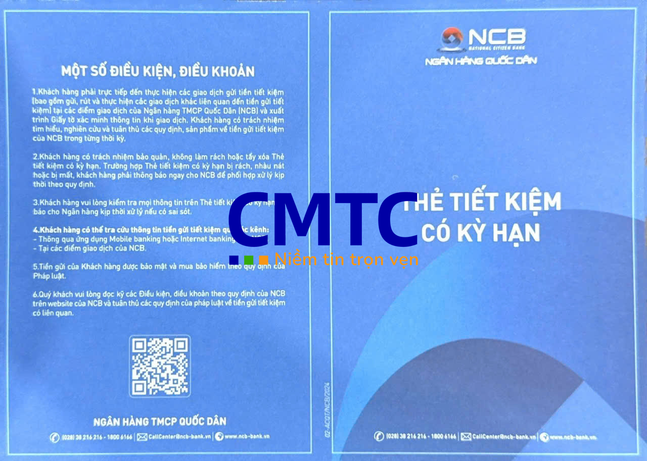 Mẫu sổ tiết kiệm và giấy xác nhận số dư tiền gửi Ngân hàng NCB Bank