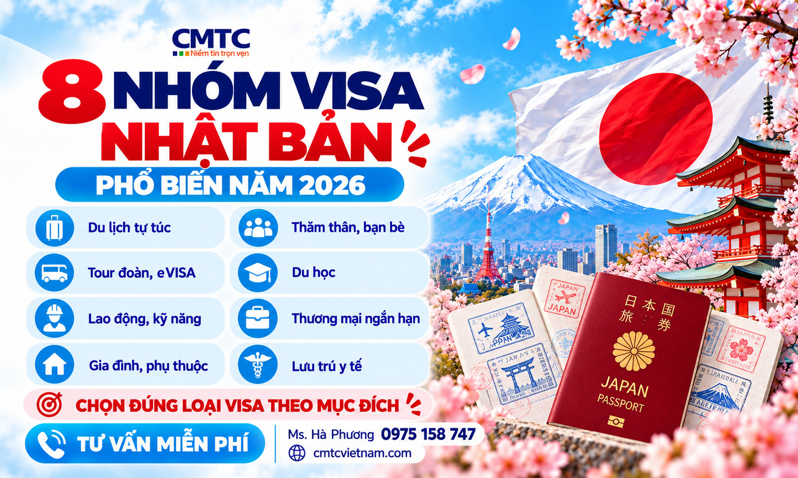8 loại visa Nhật Bản phổ biến năm 2026: Hồ sơ, tài chính và quy định mới nhất