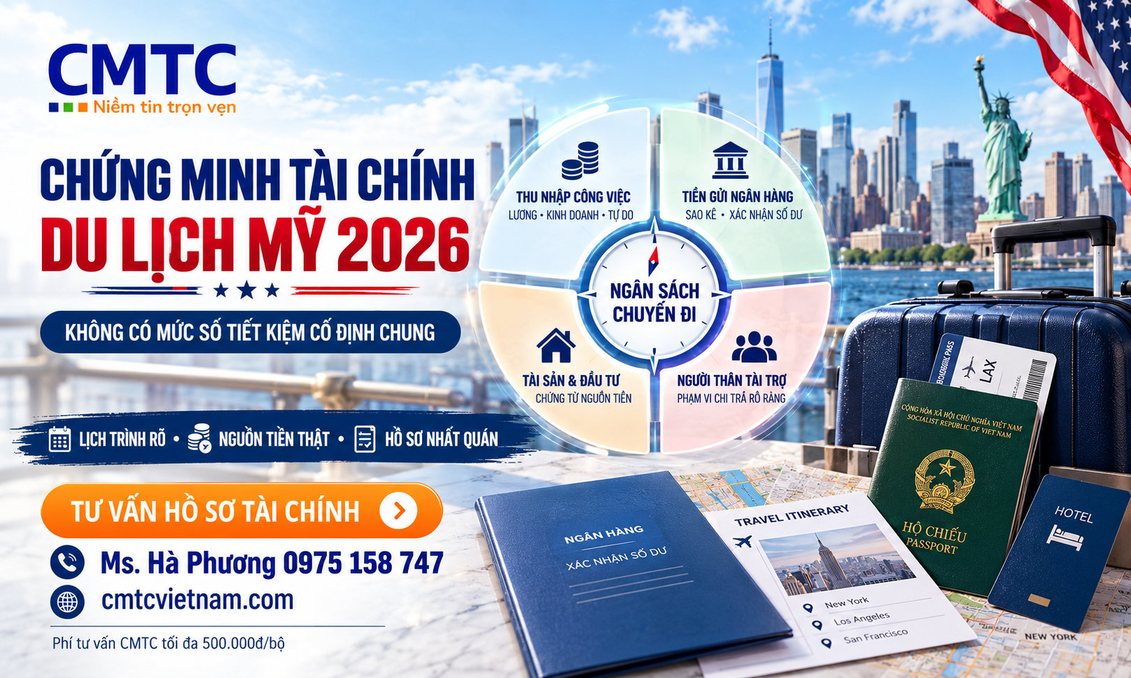 Chứng minh tài chính du lịch Mỹ: Các phương thức, hồ sơ và hướng dẫn