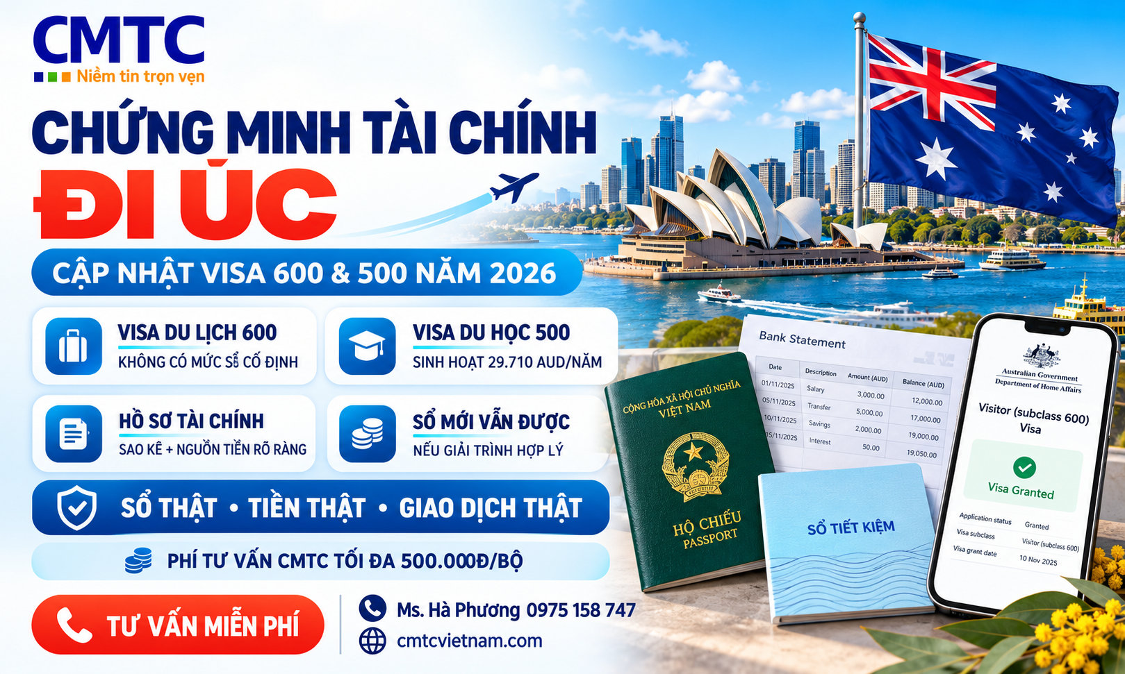 Chứng minh tài chính đi Úc năm 2026: Cần bao nhiêu tiền, hồ sơ gì và chuẩn bị thế nào?