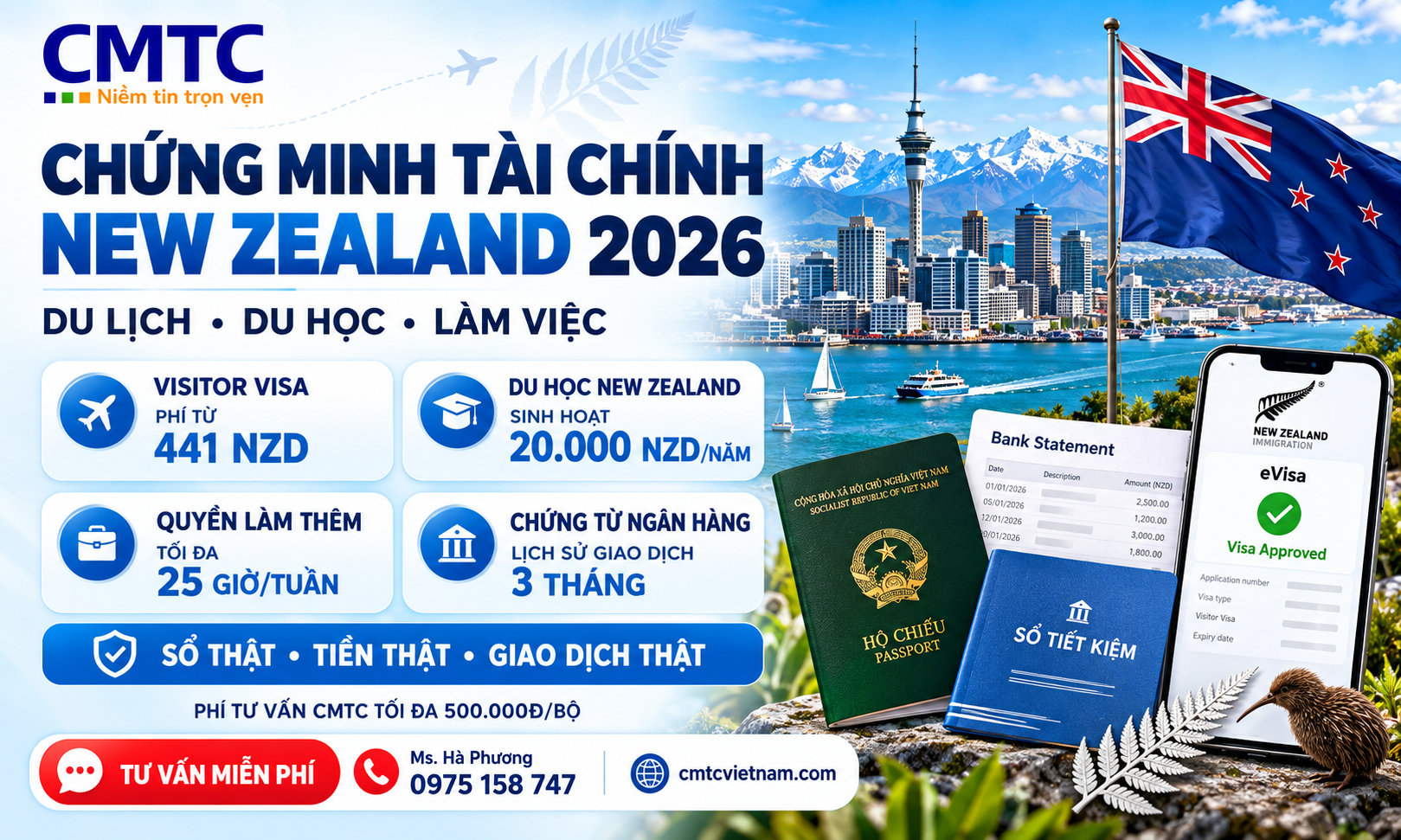 Các loại visa New Zealand: Điều kiện, hồ sơ, tài chính và quy trình mới nhất