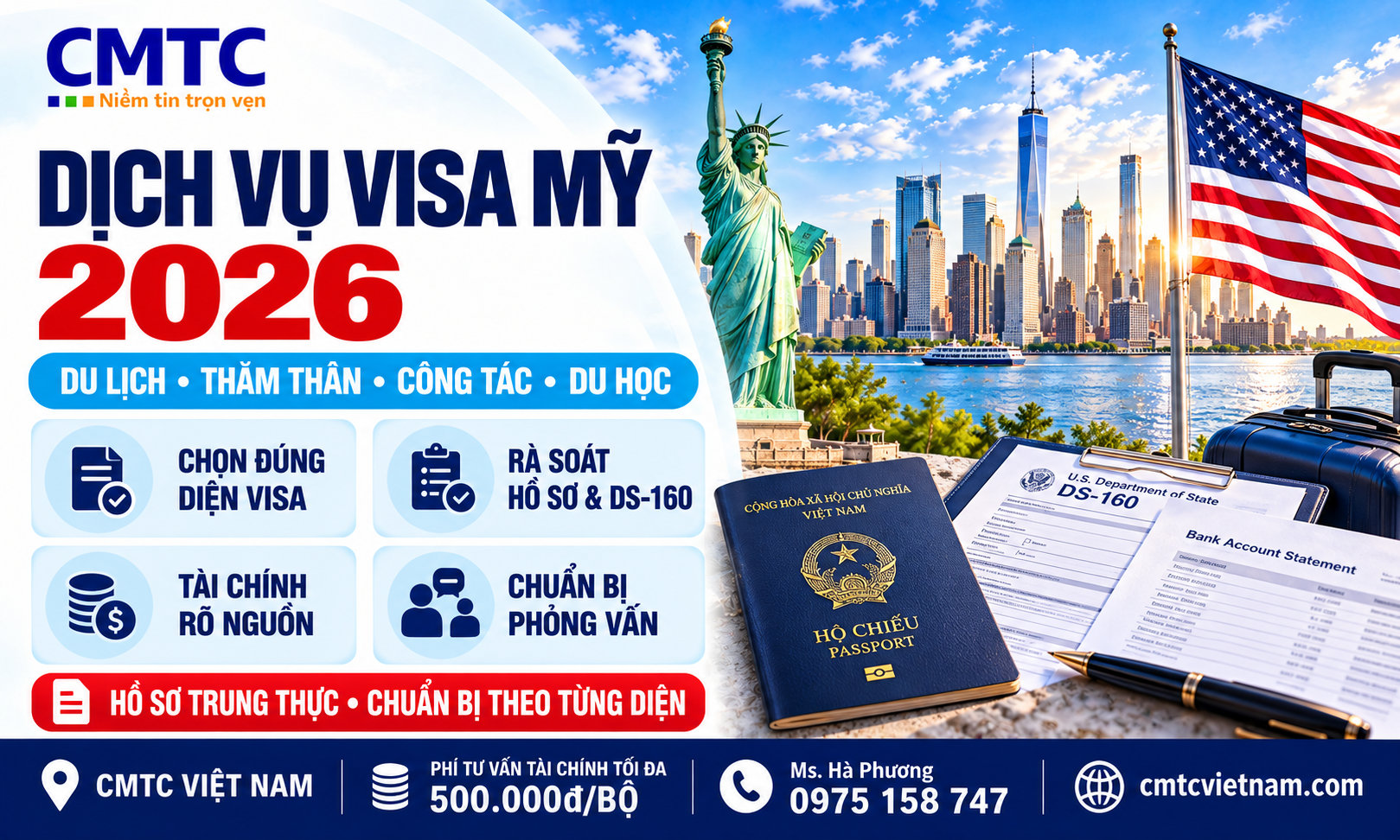 Dịch vụ visa Mỹ: Hồ sơ, chi phí và quy trình thực hiện