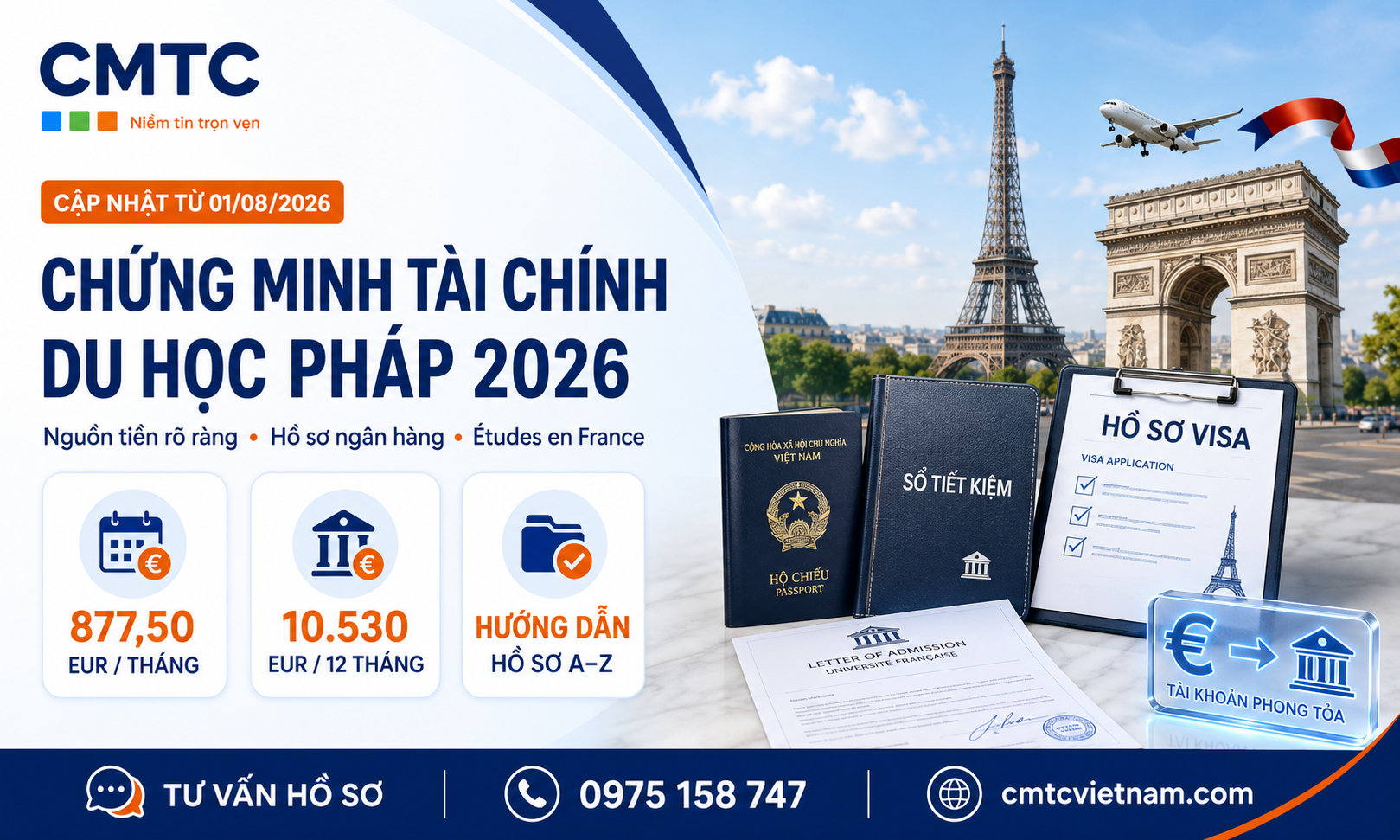 Thủ tục xin visa Pháp 2026: Hồ sơ, tài chính, chi phí và thời gian xét duyệt
