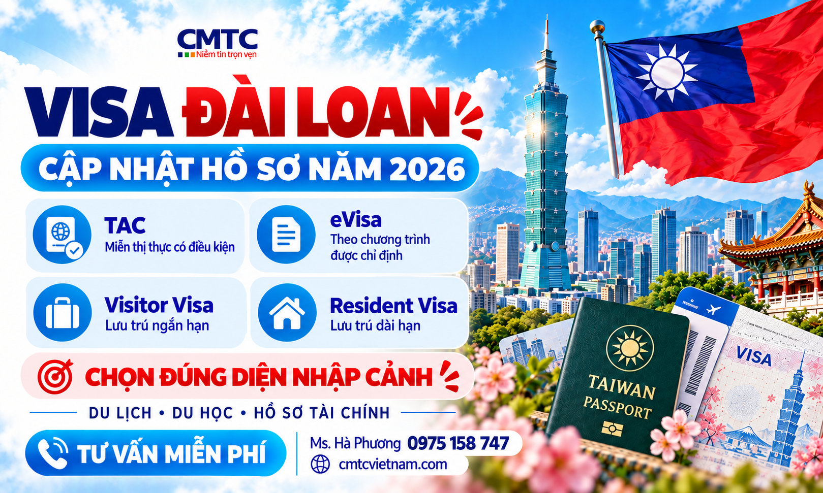 Visa Đài Loan 2026: Điều kiện, hồ sơ, tài chính và thủ tục mới nhất