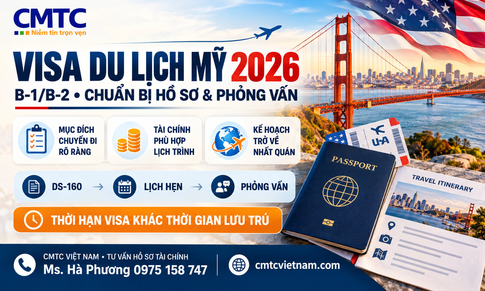 Visa du lịch Mỹ 2026: Điều kiện, hồ sơ, chi phí và quy trình xin B-1/B-2