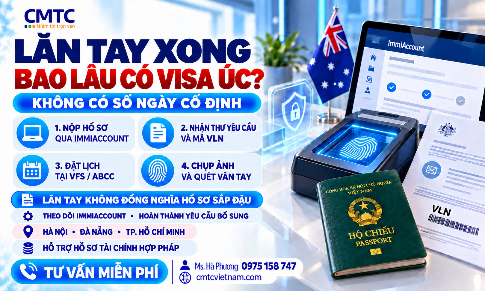 Lăn tay xong bao lâu có visa Úc? Quy trình sinh trắc học mới nhất năm 2026