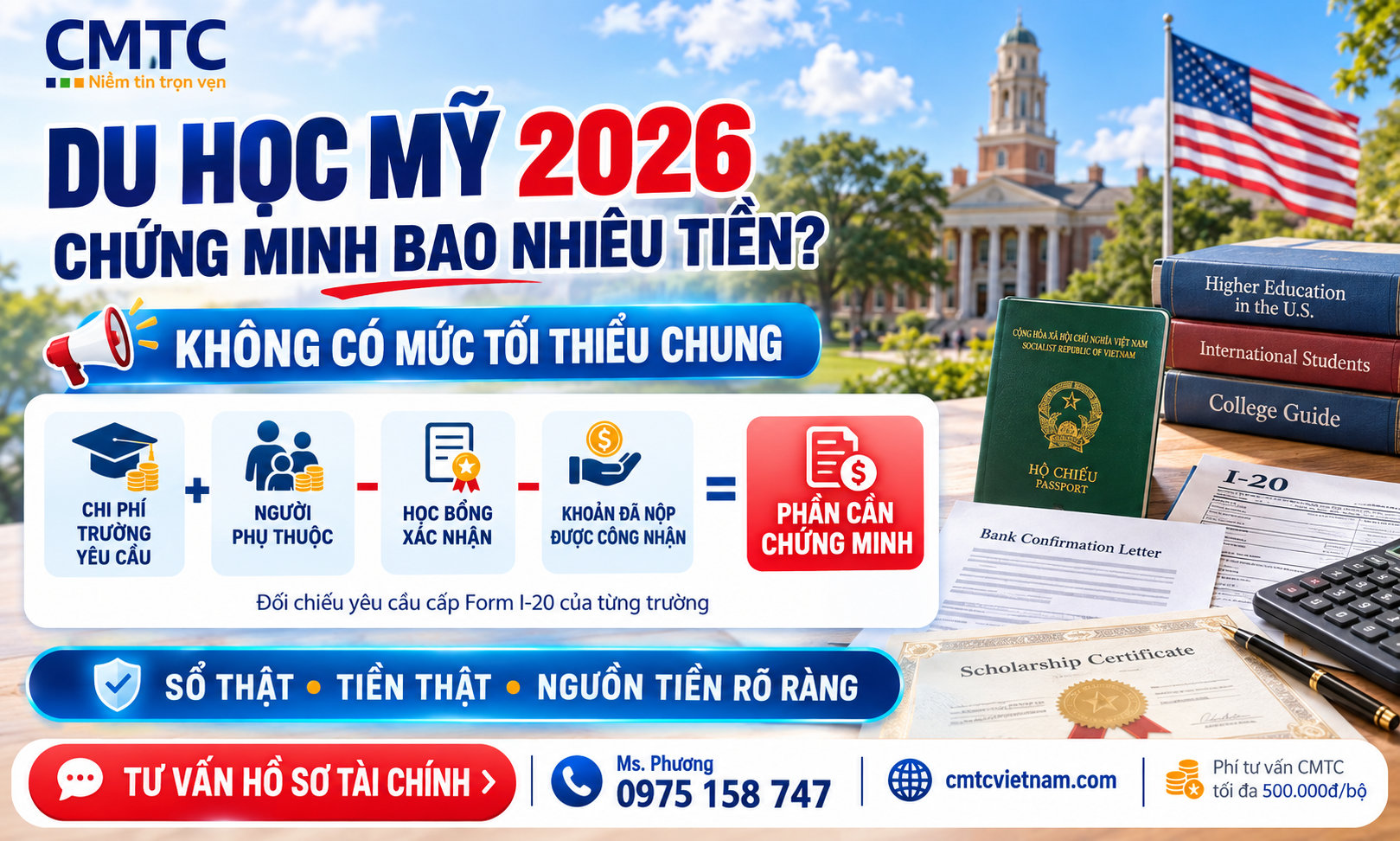 Chứng minh tài chính du học Mỹ cần bao nhiêu năm 2026?