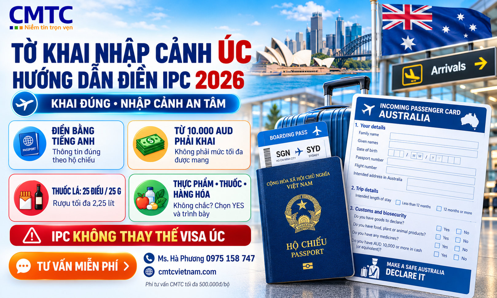 Tờ khai nhập cảnh Úc 2026: Hướng dẫn cách điền chính xác từ A đến Z