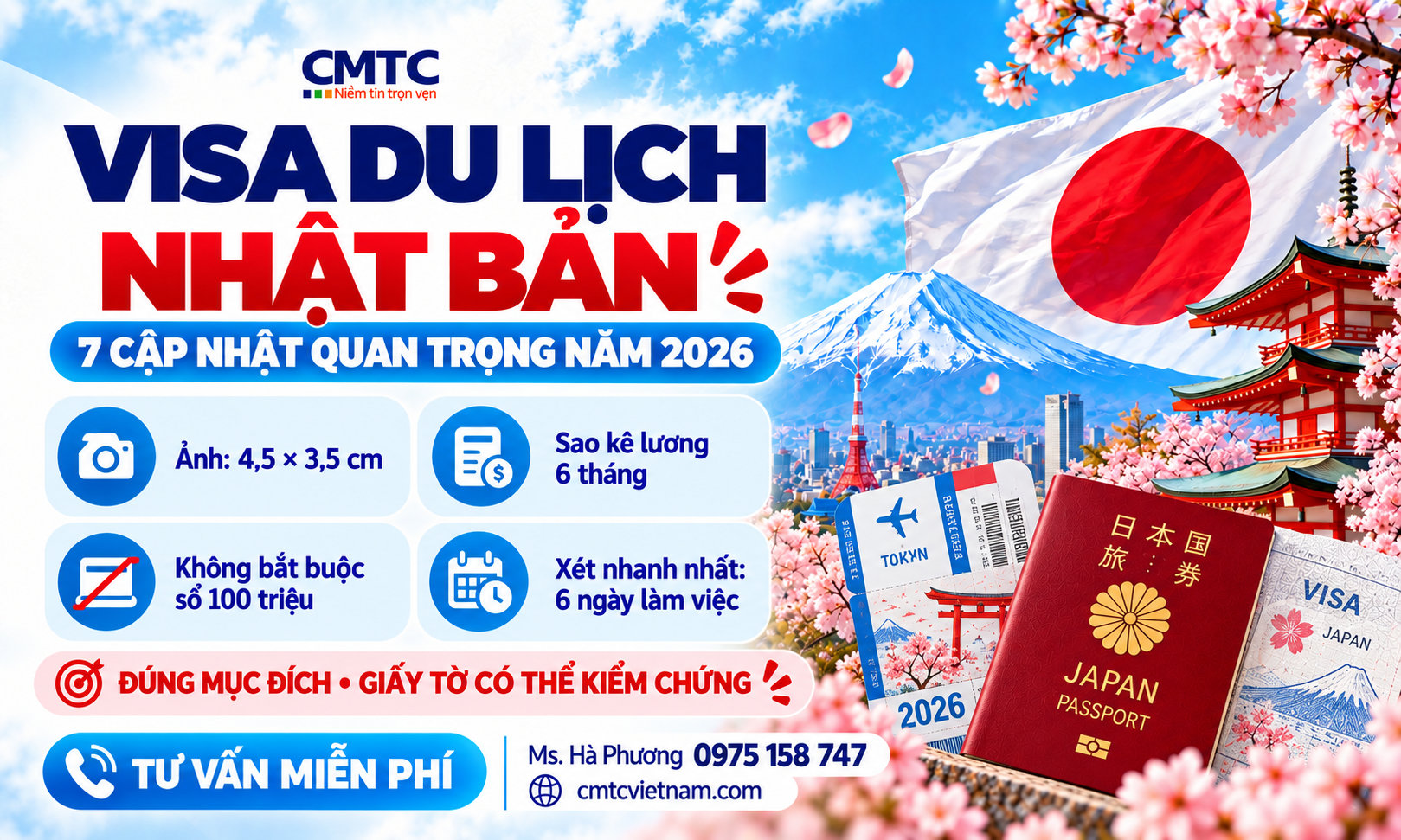 Visa du lịch Nhật Bản 2026: Hồ sơ, chứng minh tài chính và lệ phí mới nhất