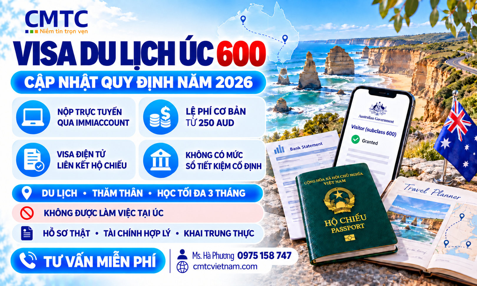 Visa du lịch Úc 2026: Điều kiện, hồ sơ, chi phí và quy trình mới nhất